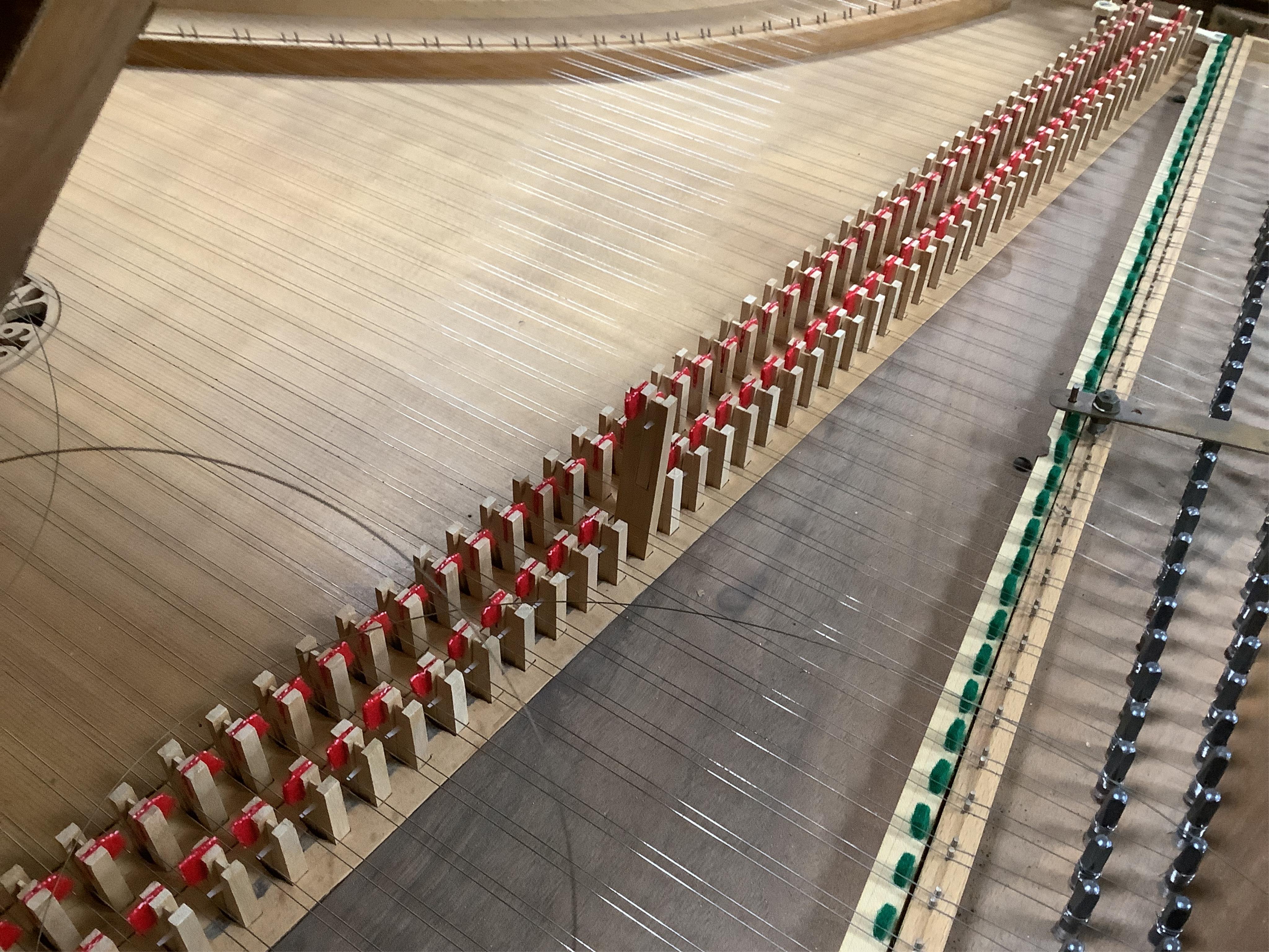 An Italian style single manual harpsichord built by Ian Gordon in 1989, in a walnut veneer case, Gordon is better known for his lutes, 54 note compass on small scale keys, and two stops, length 202cm